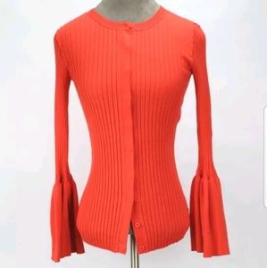 CAbi Trumpet Cardigan Sweater Reddish Orange SZ XS